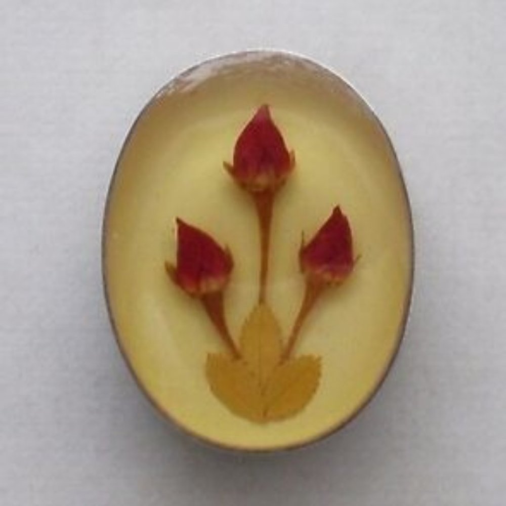 Vintage Sterling Silver 925 Red Rose Flower Clear Top Brooch Pin Pendant